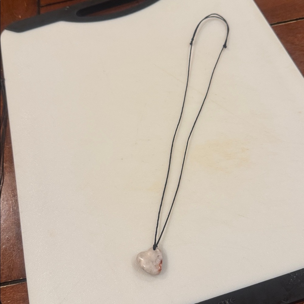 Handmade Black Cord Necklace with Reversible Malibu Heart Stone Pendant